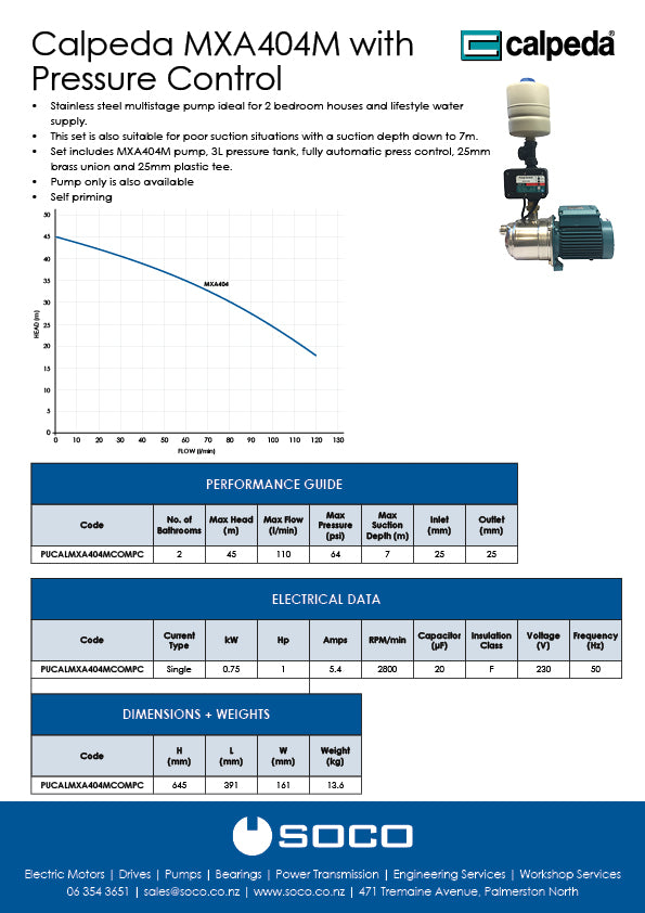 Calpeda MXA404M Pump with Pressure Controller Set