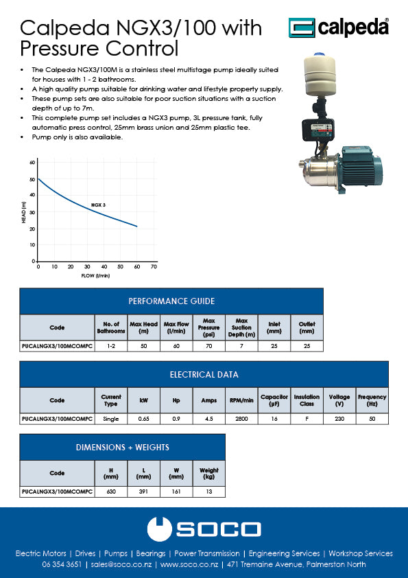 Calpeda NGX3/100M Pump with Pressure Control Set
