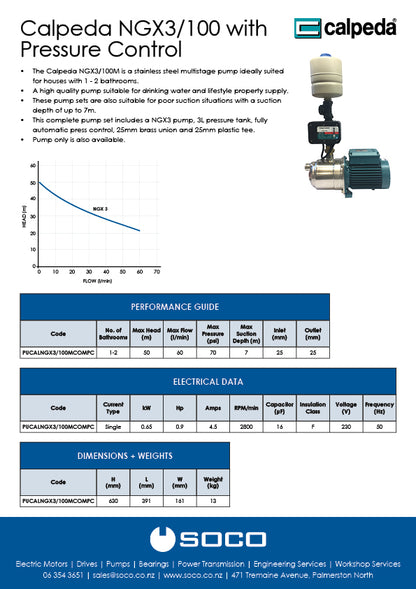Calpeda NGX3/100M Pump with Pressure Control Set